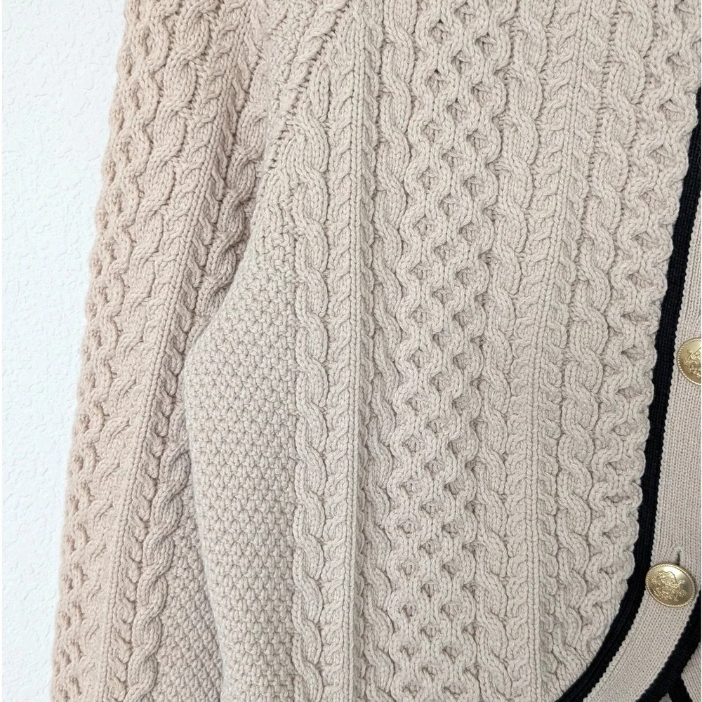 J. Crew Cropped Cable-knit Sweater - Classic Cardigan -Size Large tan black - Picture 8 of 15